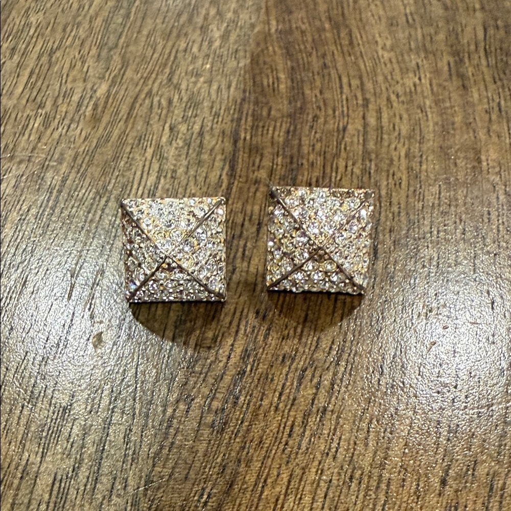 White Gold and Crystal Square Stud Earrings